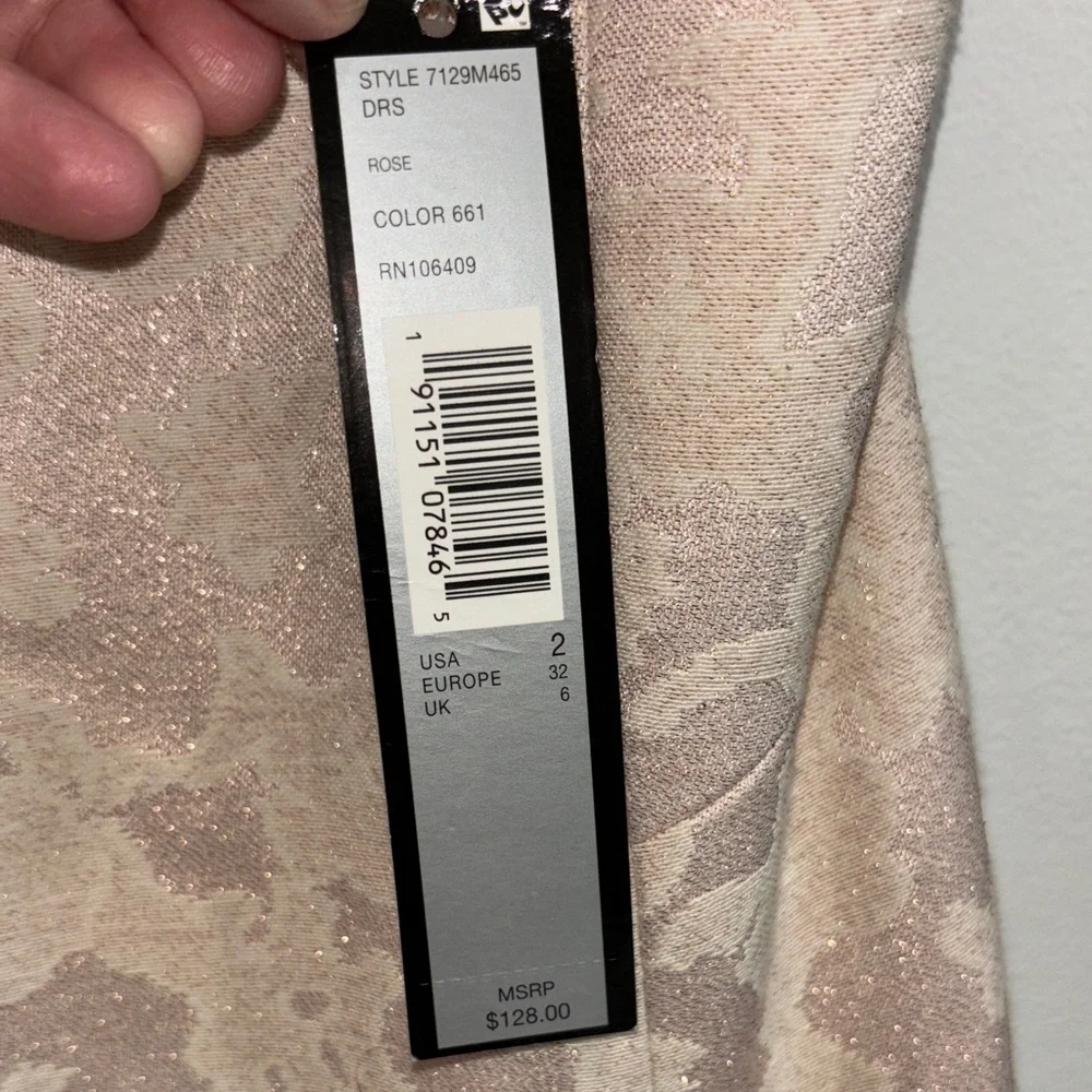 Tahari ASL Blush Jacquard Sheath Dress with Shoulder Bow - Picture 3 of 11